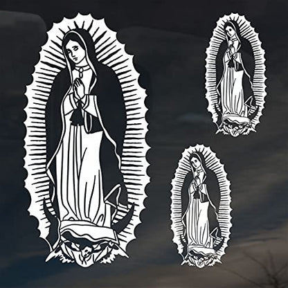 Our Lady of Guadalupe Stickers for Car Truck Tablet Tumbler - Set of 3 White Catholic Decal Sticker 3" and 6" Virgin Mary Sticker - Catholic Car Accessory - style: Lady of Guadalupe