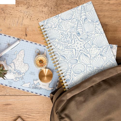 JMICTUB Blue Coastal Beach Spiral Notebook 5.5x8.3, Ocean Nautical Seashell Starfish Marine Biology Hardcover Lined Journal - color: Spiral notebook-15