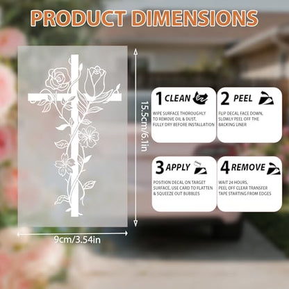 Cross Car Decal, Floral Cross Sticker for Car, Christian Car Decals, Waterproof Vinyl Decal for Car Window, Bumper, Laptop, Flower Cross Sticker Gift - color: White