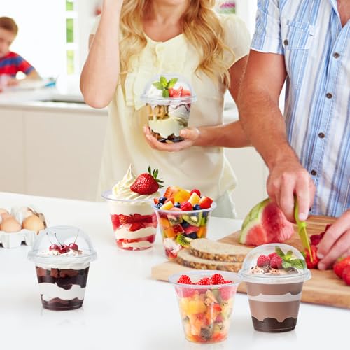 Lamosi 100 Pack 9 oz Clear Plastic Cups with Dome No Hole Lids - size: 100Pack-Dome Lids