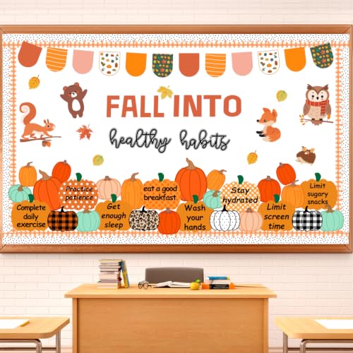 Fall Pumpkin Bulletin Board Decorations Set Healthy Habits Classroom Decor - color: Pumpkin