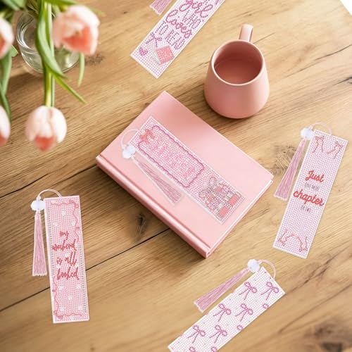 8 Pieces Christian Bible Verse Diamond Art Bookmarks 5d Christian Beaded Bookmark Acrylic Tassel Bookmark for DIY Making Beginners Adults Arts Craft Supplies (Pink Bow-1) - color: Pink Bow-1