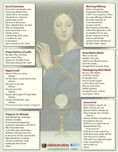 Traditional Catholic Prayers Full Page LAMINATED Poster 11 x 8.5 Inches with Two Free Bonus Cards Included