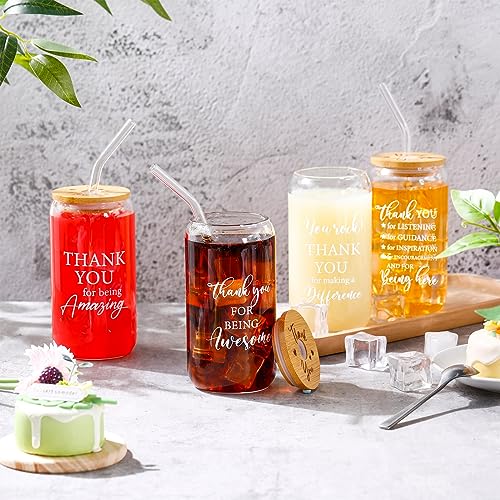 Tioncy 8 Pcs Employee Gifts 16oz Thank You Glass Cups Bamboo Lid Straw - style: Thank You