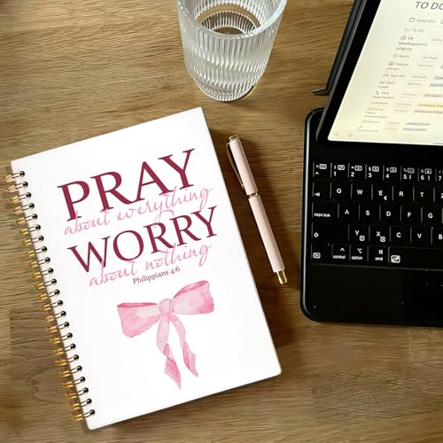 Coquette Pink Bow Christian Spiral Notebook Journal, Philippians 4:6 Bible Scripture Journal for Women, Christian Gifts for Women, Religious Prayer Notebooks, 5.5x8.3 Inch - color: 01-philippians 4:6