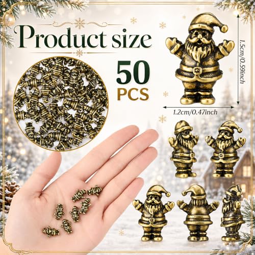 Civaner 50 Mini Brass Santa Claus Figurines, Tiny Christmas Decor - style: Santa Claus