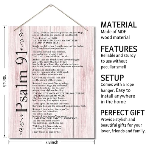 Inspirational Wood Art Signs, Psalms 91 Wall Sign, Hanging Printed Wall Plaque Wood Signs, Bible Verse Print, Christian Scripture for The Home or Office Decor, Christian Wall Decor 10 X 7.8 inch B - color: Color 03
