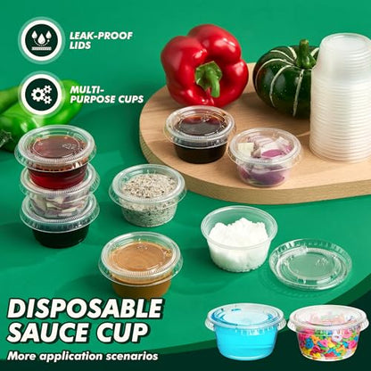 2 oz 200 Pack Jello Shot Cups with Lids, Clear Plastic Portion Cups, Soufflé Cups, Jello Shot Cups with Lids for Meal Prep, Picnic, Soufflé, Salad Dressing