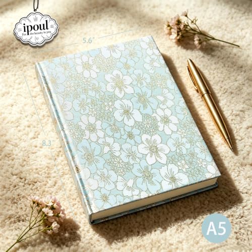 Blue Notebook, Beautiful Writing Journal for Women, A5, Hardcover, Lay Flat, Ruled Paper, Cherry Blossom Flowers, Cyan - color: Cherry Blossom Cyan