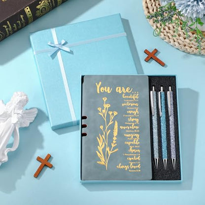 Affrolling 5 Pcs Christian Gifts for Women Church Religious Gifts A6 Bible Leather Notebook Pens with Box Prayer Journal for Men Bible Study Pastor's Wife Godmother Father(Blue) - color: Blue