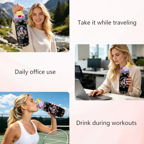Gothic 32oz Insulated Water Bottle, Booklover Gift, 2-in-1 Lid, 1PCS - color: Gothic Reading-Black