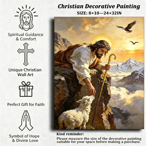 Good Shepherd Jesus Wall Art, Jesus Reaching for Lamb Christian Canvas Wall Art, Religious Wall Decor for Living Room Bedroom Church, Inspirational Jesus Oil Painting Gift for Christian Men Women Family - color: Good Shepherd Wrapped, size: 16"L x 12"W