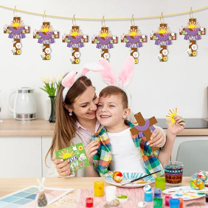 Haooryx Easter He is Risen Cross Craft Kit - 28 Pack Make Your Own Jesus Resurrection Cross Hanging Ornaments Thankful Craft for Church Sunday School Classroom Christian Easter Day Party Supply - style: He is Risen Cross
