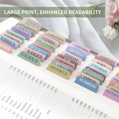 Taja Bible Tabs, 75 Large Print Index Tabs for Women & Men - color: F-macaron