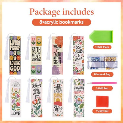 8 Pieces Christian Bible Verse Diamond Art Bookmarks 5d Christian Beaded Bookmark Acrylic Tassel Bookmark for DIY Making Beginners Adults Arts Craft Supplies (Boho Floral) - color: Boho Floral