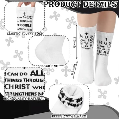 Shyyween 6 Pairs Christian Catholic Sock Bible Verse, Us 6-12 - color: White