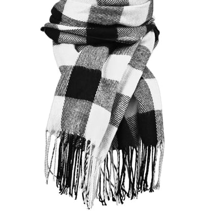 Clothirily Womens Winter Scarf, Oversized Long Blanket Plaid Shawl Wrap - color: Black White Plaid
