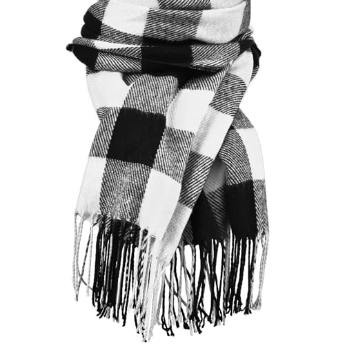 Clothirily Womens Winter Scarf, Oversized Long Blanket Plaid Shawl Wrap - color: Black White Plaid
