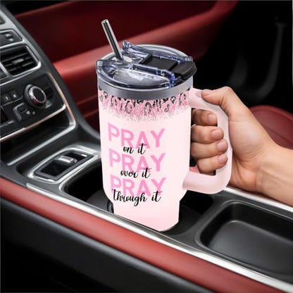 Christian Gifts for Women, 40oz Tumble with Handle & Straw for Girls - color: Pink-ChristSZJ