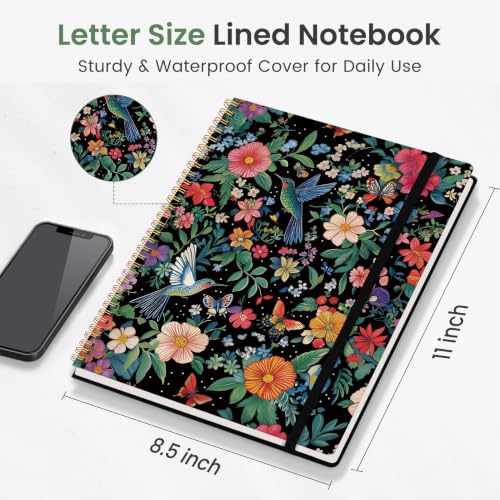Taja Large Spiral Lined Journal for Women and Men, Notebook for Work - color: D-Hummingbird