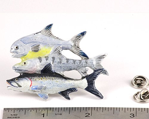 Grand Slam Bonefish Tarpoon Fish Pin, Pewter, Lapel, Hat, Pins, Brooch, Brooches, Jewelry, Gift, Handmade in the USA, 200 Fish Designs Available. S035PRZ - color: Hand Painted