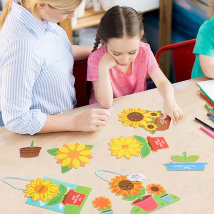 CroBlissful 24 Set Sunflower Craft Kit - God Says You are Sunflower DIY Religious Christian Bible Craft Kit for Sunday School, VBS, Church, Classroom Activities