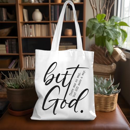 VICBOU Bible Verse Canvas Tote Bag Religious Christian Gifts for Women Men Faith Canvas Tote Reusable Grocery Bag - color: Godmadeaway