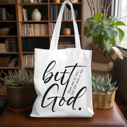 VICBOU Bible Verse Canvas Tote Bag Religious Christian Gifts for Women Men Faith Canvas Tote Reusable Grocery Bag - color: Godmadeaway