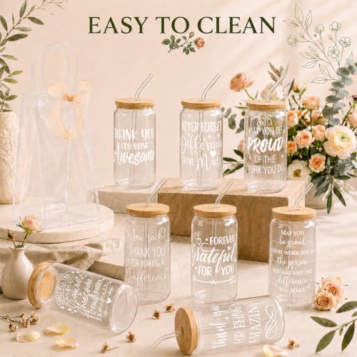 Iced Coffee Mugs, 8 Sets, Glass, 16 oz, Reusable, Inspirational - color: Inspirational Quotes
