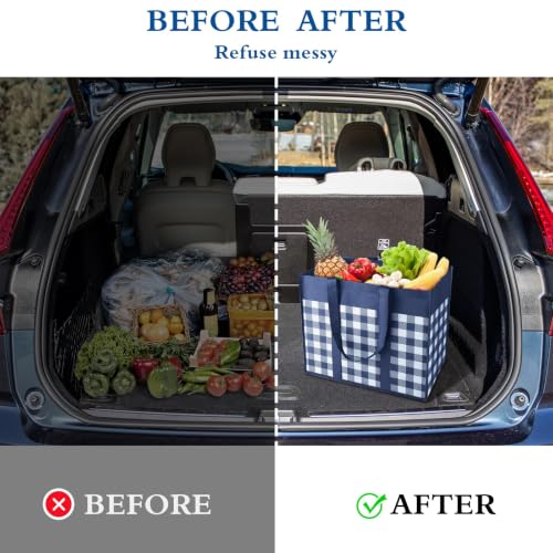 Reusable Grocery Shopping Bags 10 Pack Large Foldable Tote Bags Bulk - color: Plaid: Black,black,cyan,grey,blue