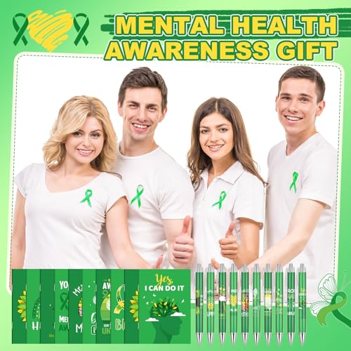 Eaasty 100 Pcs Mental Health Awareness Notebook and Ballpoint Pen Gifts Bulk Include 50 Motivational Notepads and 50 Inspirational Pens for School Office Wellness Events - style: Mental Health