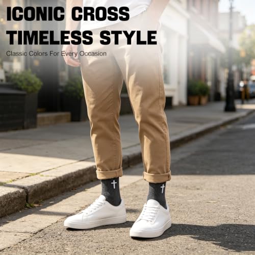 8 Pairs Cross Socks, Christian Socks for Men Women,US Size 6-12 - color: Dark Gray - 8