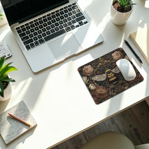 Vintage Floral Bee Mouse Pad, Dark Contemporary Botanical Bumblebee Mouse Pads Mousepad for Desk Home Office Dorm Laptop, Cottagecore Nature Office Supplies Desk Accessories, 9.5x7.9 Inch - color: 18Child, size: 9.5L x 7.9W inches