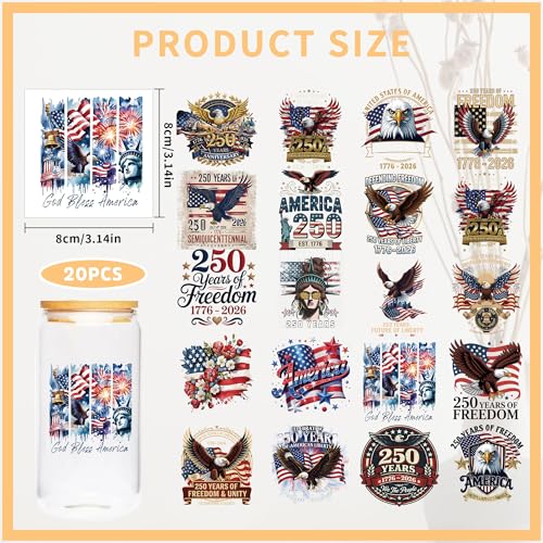 250 Years UV DTF Cup Wraps, Transfer Stickers for Glass Tumblers - color: Us648