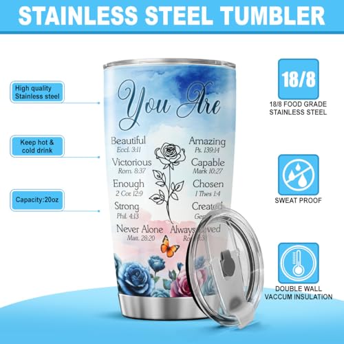 Christian Bible Verse Tumbler for Women, Inspirational Floral Faith Quote Cup, 20oz Stainless Steel Insulated Travel Mug with Scripture, Religious Gift for Mom, Sister, Friend - color: Bible Verse L7
