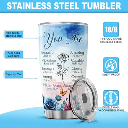 Christian Bible Verse Tumbler for Women, Inspirational Floral Faith Quote Cup, 20oz Stainless Steel Insulated Travel Mug with Scripture, Religious Gift for Mom, Sister, Friend - color: Bible Verse L7