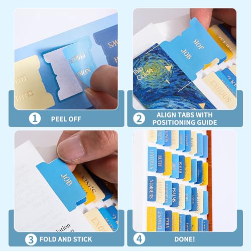Laminated Bible Tabs for Women Men, Starry Night, with Alignment Ruler - style: Gold Foil Starry Night