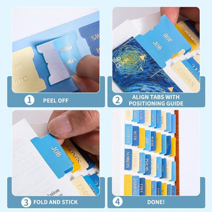 Laminated Bible Tabs for Women Men, Starry Night, with Alignment Ruler - style: Gold Foil Starry Night