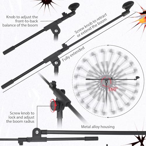 DoubleFill One Hand Microphone Stand with Weighted Heavy Round Base, 3 to 5.3 ft Height Adjustment Microphone Stands, Telescoping Mic Boom Arm, Mic Holder for Singing Concert Performances(1 Pack) - color: Boom Arm