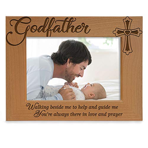 KATE POSH Godfather Engraved Natural Wood Frame, Cross Decor, Godchild Gift - Baptism & Catholic Gifts (5" x 7" Horizontal) - size: 5x7 Horizontal (Godfather)