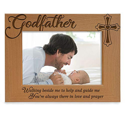 KATE POSH Godfather Engraved Natural Wood Frame, Cross Decor, Godchild Gift - Baptism & Catholic Gifts (5" x 7" Horizontal) - size: 5x7 Horizontal (Godfather)