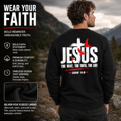 Jesus Sweatshirt For Men The Way The Truth The Life Christian Faith Hoodie - color: Black2, size: Small