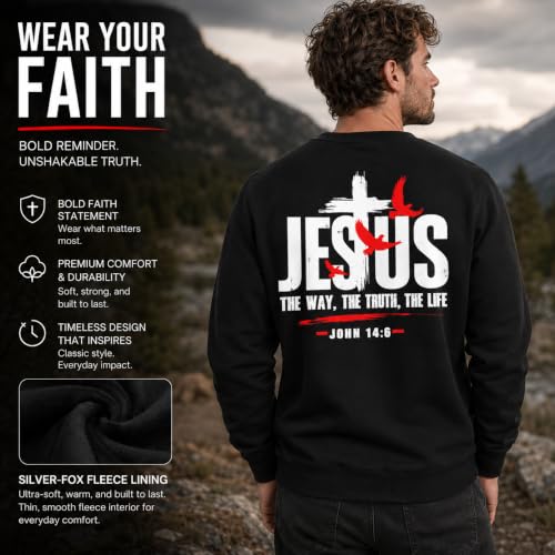 Jesus Sweatshirt For Men The Way The Truth The Life Christian Faith Hoodie - color: Black2, size: Medium
