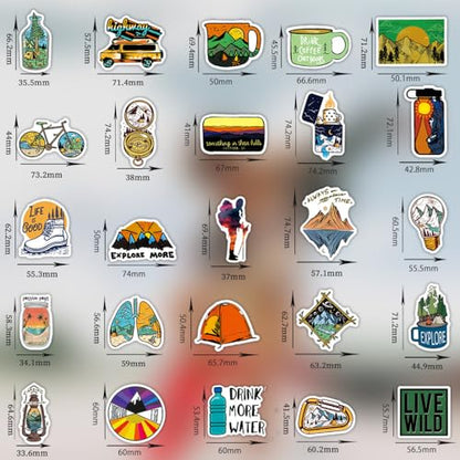 Outdoor Camping Hiking Adventure Stickers, 100pcs Waterproof Vinyl Travel Stickers for Water Bottle Laptop, Wilderness Nature Roadtrip Decals for Camper Bike Bumper Car Suitcase Luggage Skateboard - color: Green