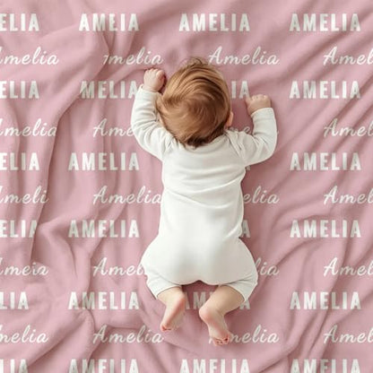 Ships Next Day, Personalized Baby Blanket with Name - Custom Newborn Hospital Swaddle Blanket, Super Soft Plush Flannel Baby Gift for Birth Announcement Shower Easter Gifts for Toddler Kids - color: Pink 2