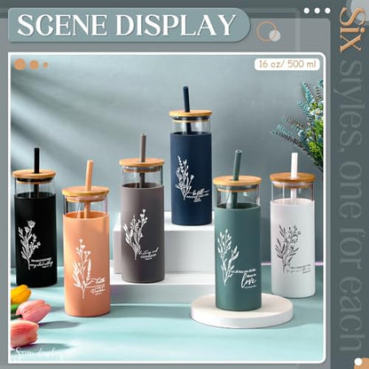 Jingmore 6 Pcs 16oz Glass Cups with Straw and Lid Bulk, Christian - style: Christian