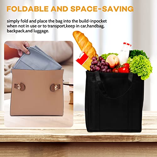 JERIA 24-Pack Reusable Grocery Bags，Large Washable Foldable Shopping Bags，Heavy Duty Tote Bags with Reinforced Handles - color: Black Grey