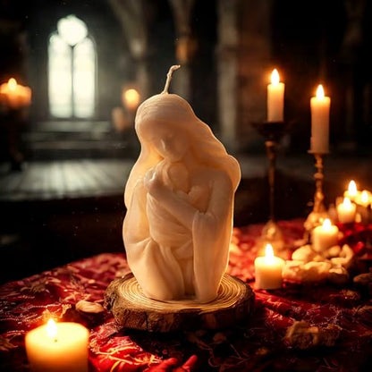 Virgin Mary Holding Baby Shaped Scented Candle,Enchanting Hand-Poured Aesthetic Soy Wax Aroma Decorative Candle for Table Photo Prop,Religious Celebrations,Baptism Essential,Baby Showers & Cozy Spaces