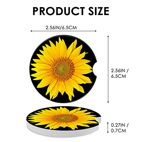 Car Coasters 2 Pack, Small 2.56" Stone Car Cupholder Absorbent Coaster Set for Women Men Drink Cup Holder Coasters (Sunflower) - color: Sunflower