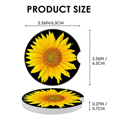 Car Coasters 2 Pack, Small 2.56" Stone Car Cupholder Absorbent Coaster Set for Women Men Drink Cup Holder Coasters (Sunflower) - color: Sunflower